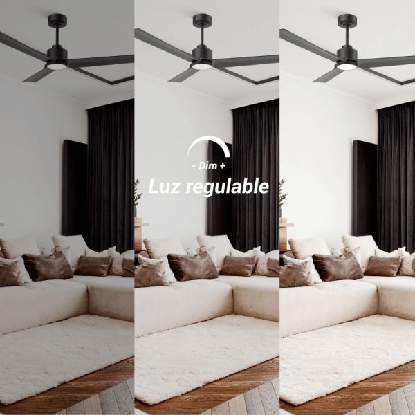 Ventilador de Techo LED Anne XL negro DC para espacios de más de 32m2 luz regulable