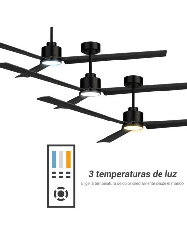 Ventilador de Techo LED Anne XL negro DC para espacios de más de 32m2 temperaturas de luz