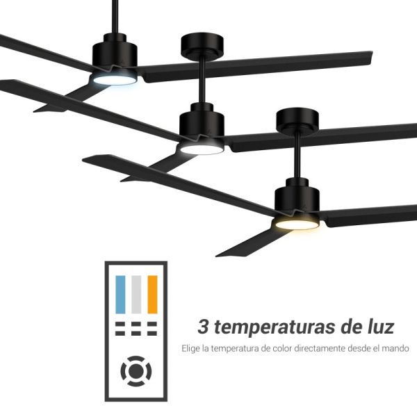 Ventilador de Techo LED Anne XL negro DC para espacios de más de 32m2 temperaturas de luz