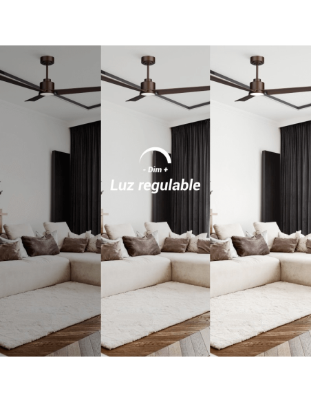 Ventilador de Techo LED Anne marrón oxido DC para espacios amplios luz regulable