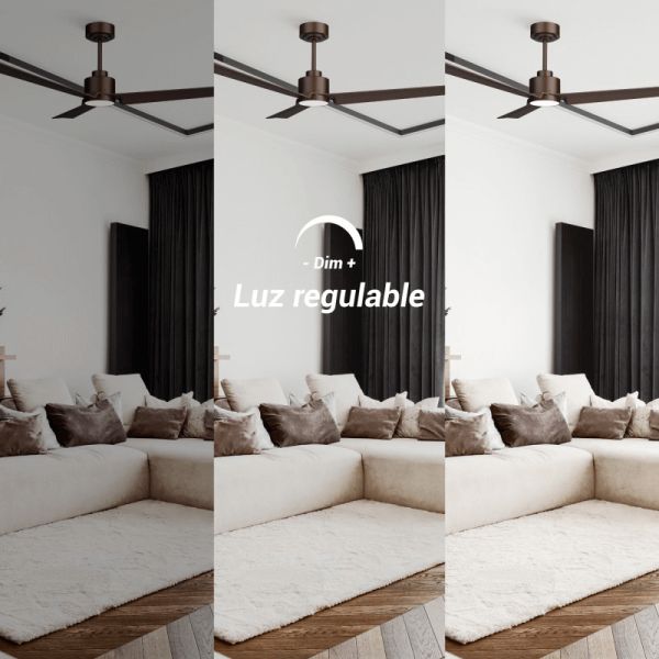 Ventilateur de plafond LED Anne DC marron oxyde pour grands espaces avec lumière réglable