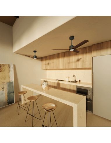 Ventilateur de plafond LED Anne noire avec pales en bois foncé DC pour grands espaces ambiants