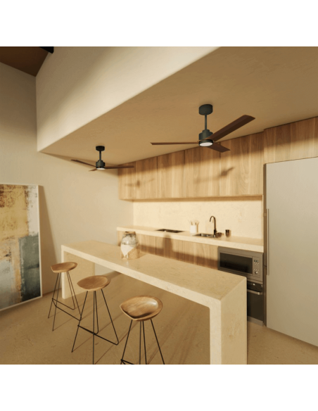Ventilateur de plafond LED Anne noire avec pales en bois foncé DC pour grands espaces ambiants