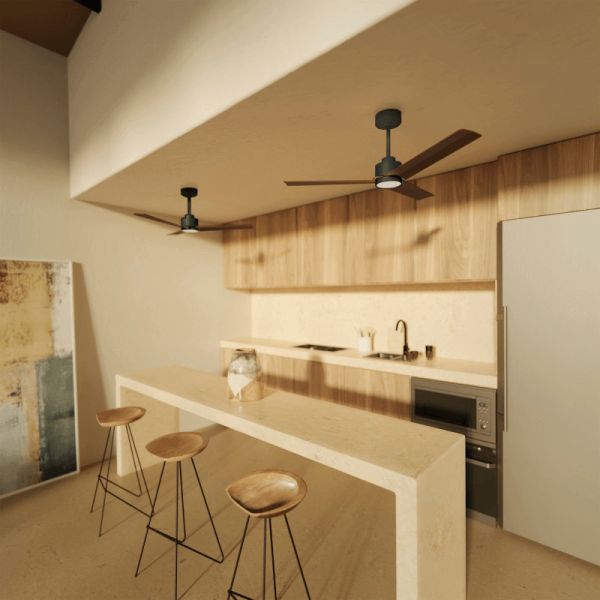 Ventilador de Techo LED Anne negro con palas de madera oscura DC para espacios amplios ambiente