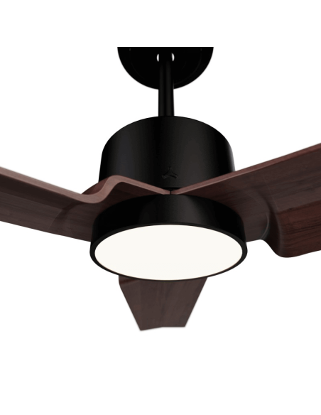 Ventilador de Techo LED Anne negro con palas de madera oscura DC para espacios amplios detalle luz