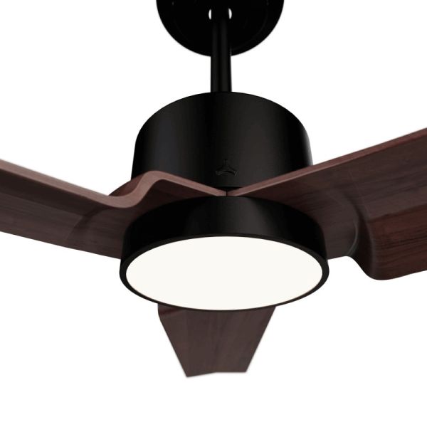 Ventilador de Techo LED Anne negro con palas de madera oscura DC para espacios amplios detalle luz