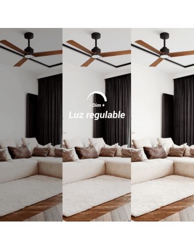Ventilador de teto Black Anne LED com lâminas de madeira escura DC para grandes espaços com luz ajustável