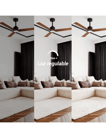 Ventilateur de plafond LED Black Anne avec pales en bois foncé DC pour grands espaces avec lumière réglable