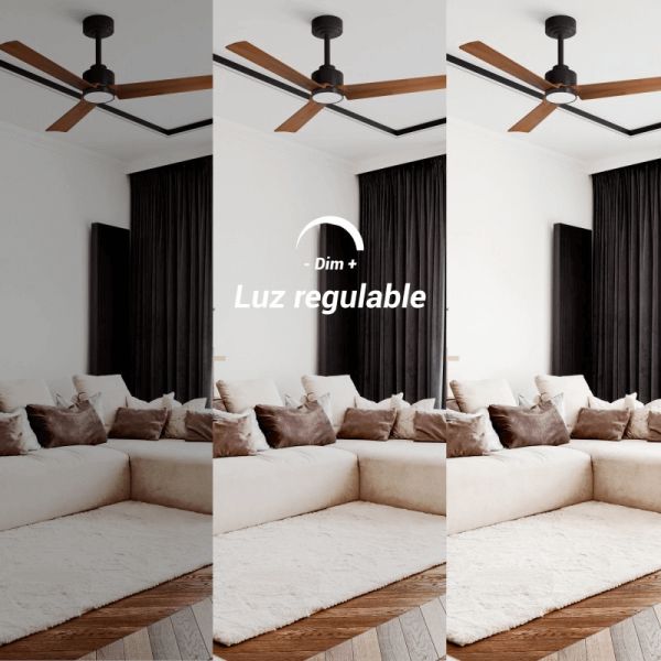 Ventilador de Techo LED Anne negro con palas de madera oscura DC para espacios amplios luz regulable
