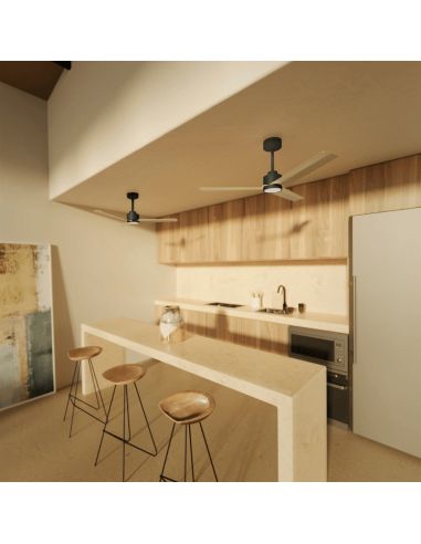 Ventilador de Techo LED Anne negro con palas de madera clara DC para espacios amplios ambiente