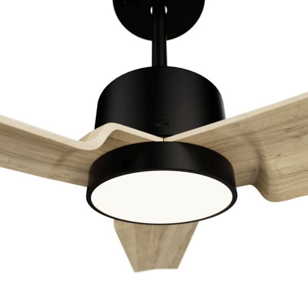 Ventilateur de plafond Anne noir à LED avec pales en bois clair DC pour les grands espaces détail lumineux
