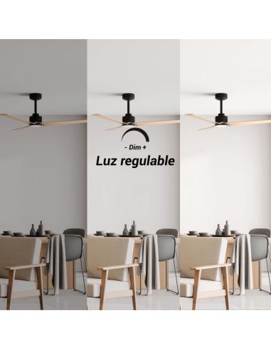 Ventilateur de plafond Anne noir à LED avec pales en bois DC light pour grands espaces avec lumière réglable