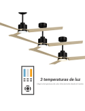 Ventilateur de plafond Anne noir à LED avec pales en bois clair DC pour les grands espaces température de la lumière