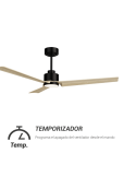 Ventilador de Techo LED Anne negro con palas de madera clara DC para espacios amplios temporizador