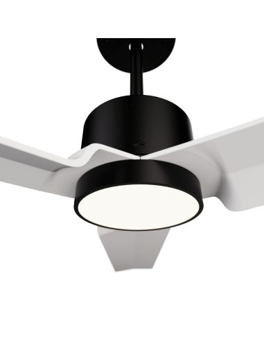Ventoinha de teto Anne LED, preto com pás brancas, DC, para espaços amplos, detalhes de luz