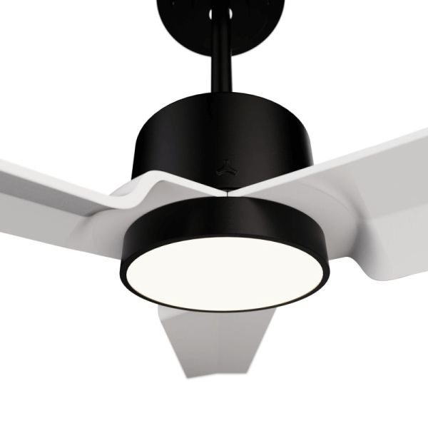 Ventoinha de teto Anne LED, preto com pás brancas, DC, para espaços amplos, detalhes de luz