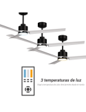 Ventilador de Techo LED Anne negro con palas blancas DC para espacios amplios temperatura de luz