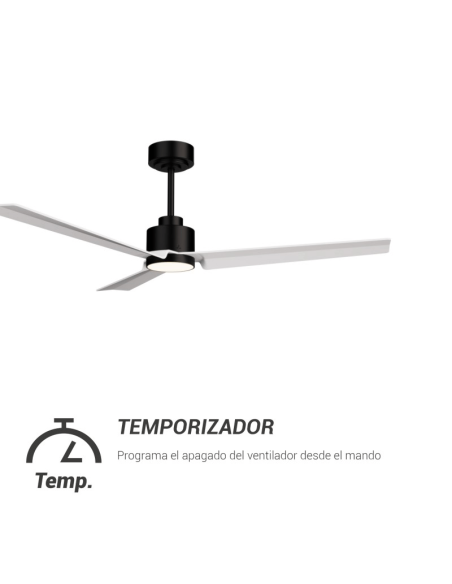 Ventilador de Techo LED Anne negro con palas blancas DC para espacios amplios temporizador