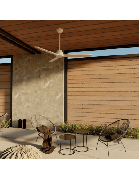 Ventilador de teto de madeira natural XL para varanda para interior/exterior DC ambiente branco