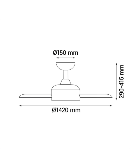 Ventilador de teto de madeira natural XL para varanda para medições de branco CC interno/externo