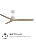 Ventilador de teto de madeira natural XL para varanda para interior/exterior DC temporizador branco