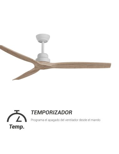 Ventilateur de plafond en bois naturel Balcony XL pour minuterie blanche DC intérieure/extérieure