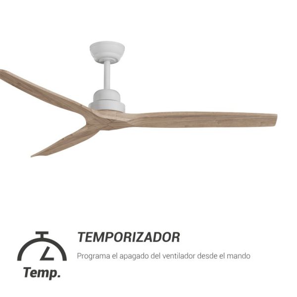 Ventilador de teto de madeira natural XL para varanda para interior/exterior DC temporizador branco