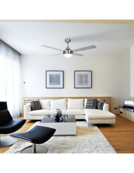 Ventilateur de plafond LED Baloo nickel pales réversibles gris clair/foncé E27 ambiant