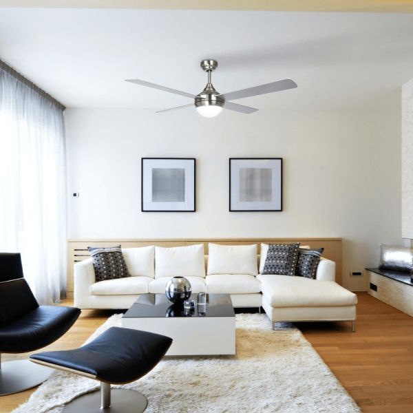 Ventilateur de plafond LED Baloo nickel pales réversibles gris clair/foncé E27 ambiant