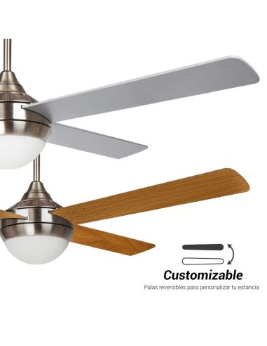 Ventilador de Techo LED Baloo níquel gris E27 palas reversibles claro/oscuro