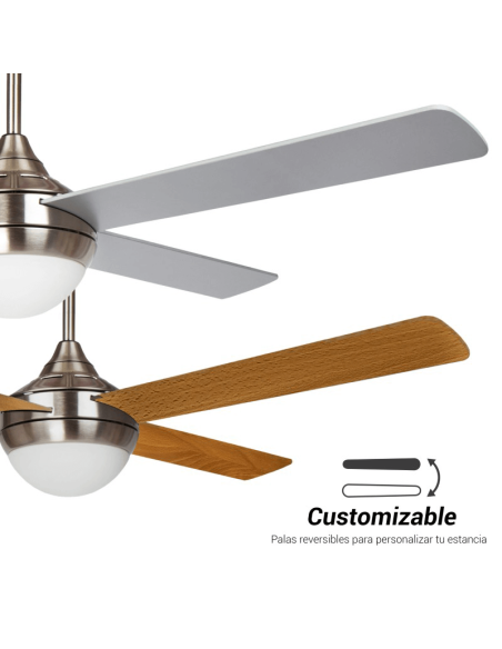 Baloo Ventilateur de Plafond LED Gris Nickel E27 Pales Réversibles Claires/Foncées