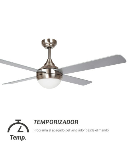 Ventilateur de plafond LED Baloo nickel pales réversibles gris clair/foncé E27 timer
