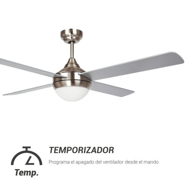 Ventilateur de plafond LED Baloo nickel pales réversibles gris clair/foncé E27 timer