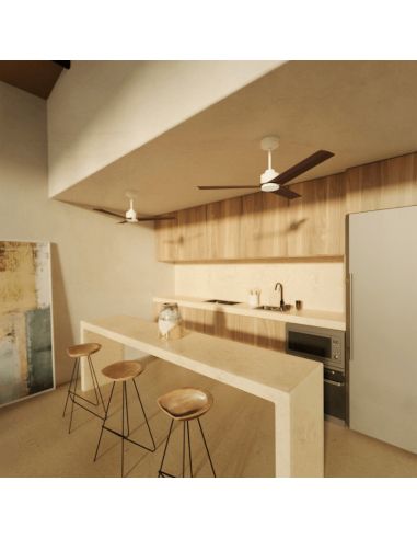 Ventilador de Techo LED Anne blanco con palas madera oscura DC para espacios amplios ambiente