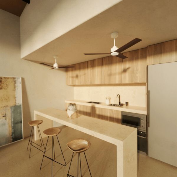 Ventilador de Techo LED Anne blanco con palas madera oscura DC para espacios amplios ambiente