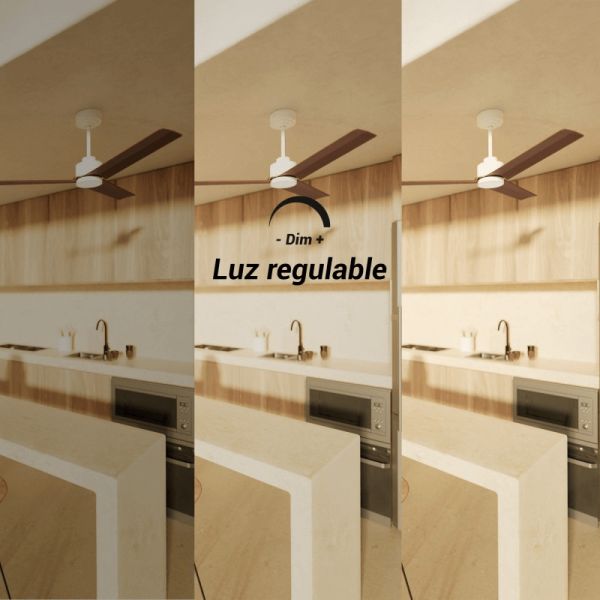 Ventilador de Techo LED Anne blanco con palas madera oscura DC para espacios amplios luz regulable