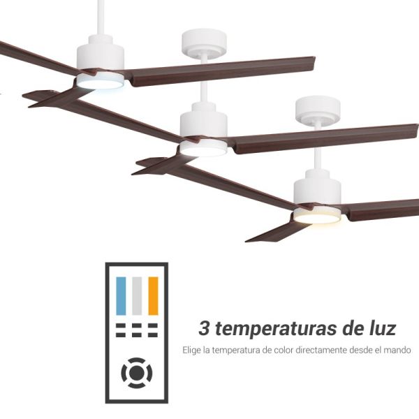 Ventilateur de plafond blanc Anne LED avec pales en bois foncé DC pour les grands espaces température de la lumière
