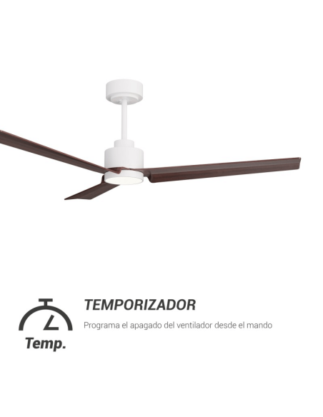 Ventilador de Techo LED Anne blanco con palas madera oscura DC para espacios amplios temporizador