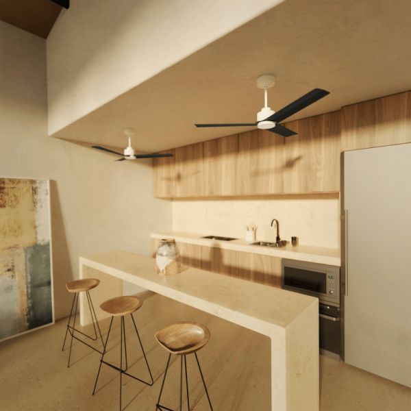 Ventilateur de plafond LED Anne blanche avec pales CC noires pour les grands espaces ambiants