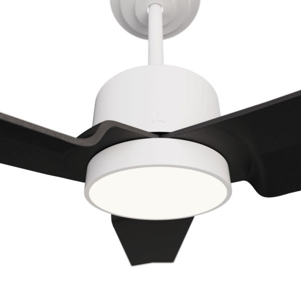 Ventilateur de plafond LED Anne blanc avec pales DC noires pour les grands espaces avec des détails lumineux