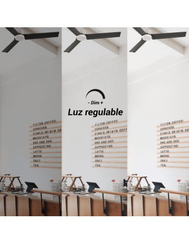 Ventilador de teto branco Anne LED com pás DC pretas para grandes espaços com luz ajustável