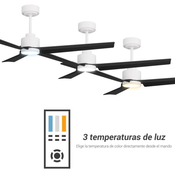 Ventilateur de plafond LED Anne blanc avec pales DC noires pour les températures lumineuses des grands espaces