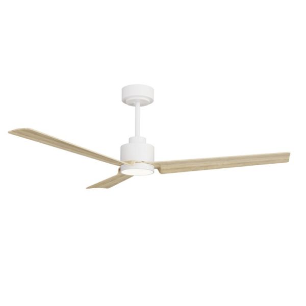 Ventilateur de plafond blanc Anne LED avec pales en bois clair DC pour les grands espaces