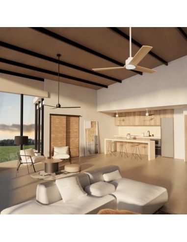 Ventilador de Techo LED Anne blanco con palas madera clara DC para espacios amplios ambiente