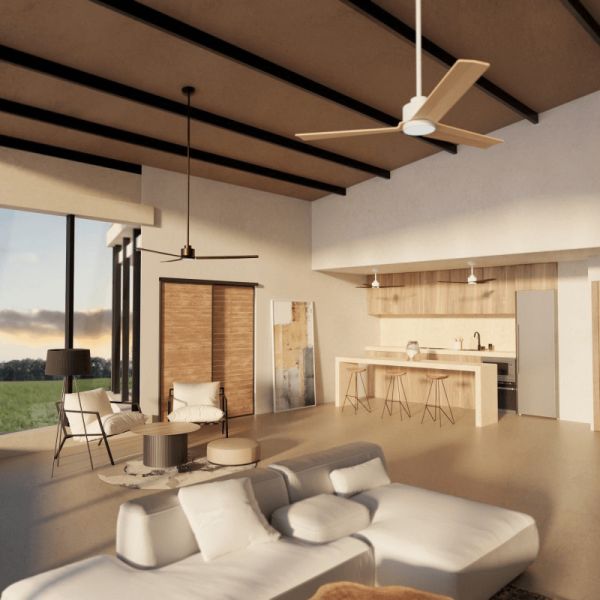 Ventilador de Techo LED Anne blanco con palas madera clara DC para espacios amplios ambiente