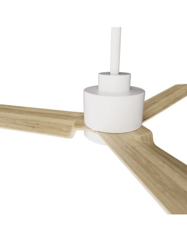 Ventilador de teto branco Anne LED com lâminas de madeira clara DC para detalhes em grandes espaços