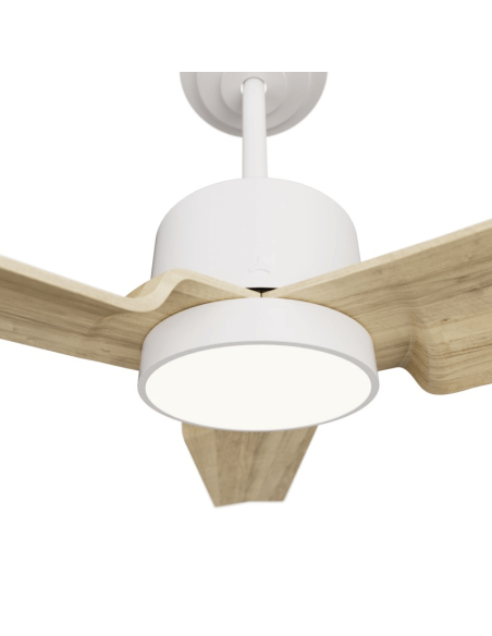 Ventilador de Techo LED Anne blanco con palas madera clara DC para espacios amplios detalle luz