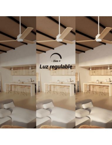 Ventilateur de plafond blanc Anne LED avec pales en bois léger DC pour grands espaces avec lumière réglable