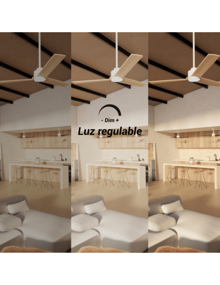 Ventilateur de plafond blanc Anne LED avec pales en bois léger DC pour grands espaces avec lumière réglable