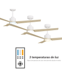 Ventilador de Techo LED Anne blanco con palas madera clara DC para espacios amplios temperaturas de luz